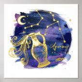 アクエリアス〔占星術の〕十二宮図カスタム誕生日 箔ポスター (正面)