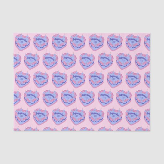 アクエリアス〔占星術の〕十二宮図コケットハートお誕生日ケーキ 薄葉紙 (正面)