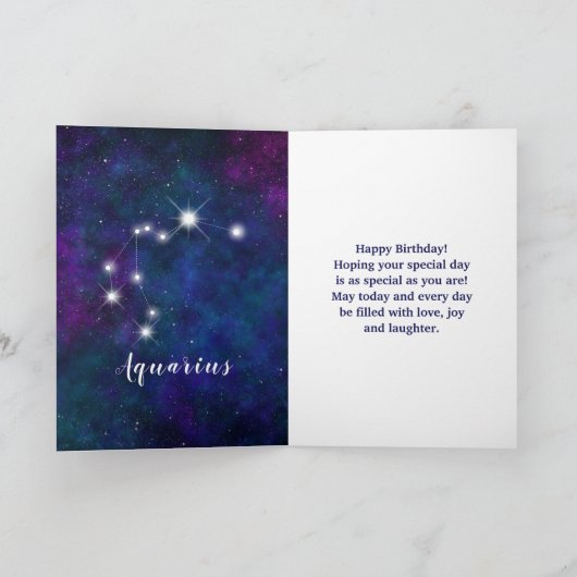 アクエリアス〔占星術の〕十二宮図コンステレーションハッピーバースデー カード (内部)