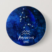 アクエリアス〔占星術の〕十二宮図コンステレーションブルー銀河系モノグラム 缶バッジ (正面)