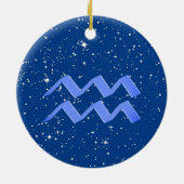 アクエリアス〔占星術の〕十二宮図サインと星オン深いブルーセラ セラミックオーナメント (裏面)