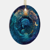 アクエリアス〔占星術の〕十二宮図サインウォーター色デザイン セラミックオーナメント (右)