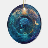 アクエリアス〔占星術の〕十二宮図サインウォーター色デザイン セラミックオーナメント (左)