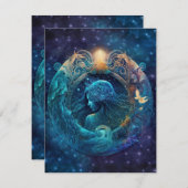 アクエリアス〔占星術の〕十二宮図サインウォーター色デザイン ノートカード (正面/裏面)