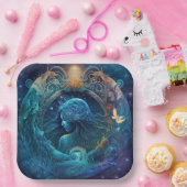 アクエリアス〔占星術の〕十二宮図サインウォーター色デザイン ペーパープレート (パーティー)