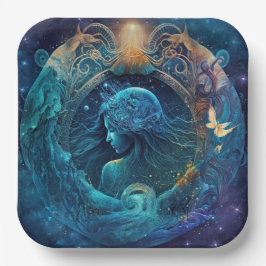 アクエリアス〔占星術の〕十二宮図サインウォーター色デザイン ペーパープレート