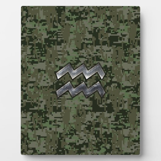 アクエリアス〔占星術の〕十二宮図サインオンウッドランドデジタル迷彩柄 フォトプラーク (正面)