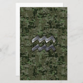 アクエリアス〔占星術の〕十二宮図サインオンウッドランドデジタル迷彩柄 便箋 (正面/裏面)