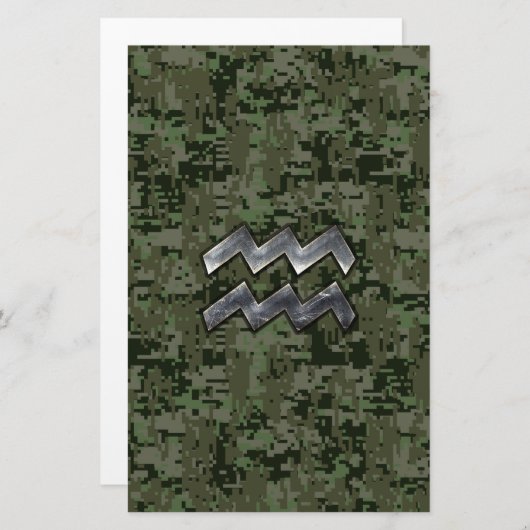 アクエリアス〔占星術の〕十二宮図サインオンウッドランドデジタル迷彩柄 便箋 (正面/裏面)