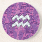 アクエリアス〔占星術の〕十二宮図サインオンピンクデジタルカモフラージュ コースター (正面)