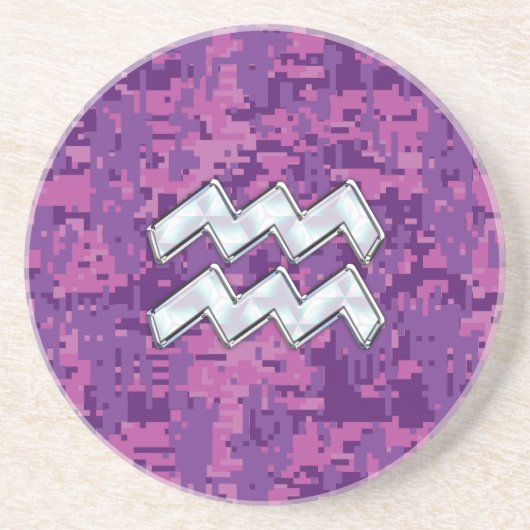 アクエリアス〔占星術の〕十二宮図サインオンピンクデジタルカモフラージュ コースター (正面)