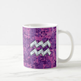 アクエリアス〔占星術の〕十二宮図サインオンピンクデジタルカモフラージュ コーヒーマグカップ