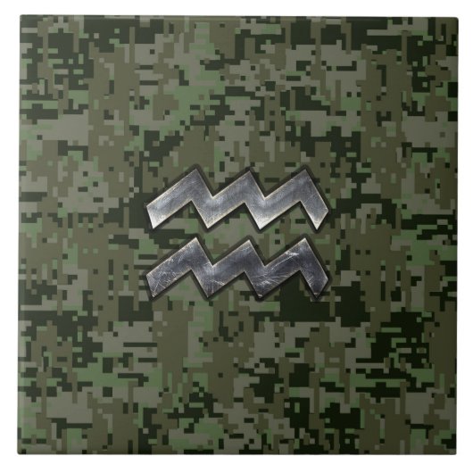 アクエリアス〔占星術の〕十二宮図サイングリーンデジタルカモフラージュ タイル (正面)