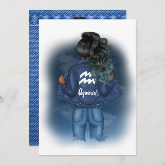 アクエリアス〔占星術の〕十二宮図サインバースデーパーティーの招待 招待状 (正面/裏面)