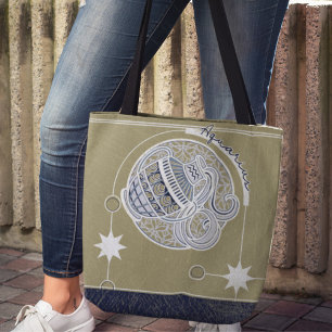 アクエリアス〔占星術の〕十二宮図サインブルーホワイトベージュマンダラ トートバッグ