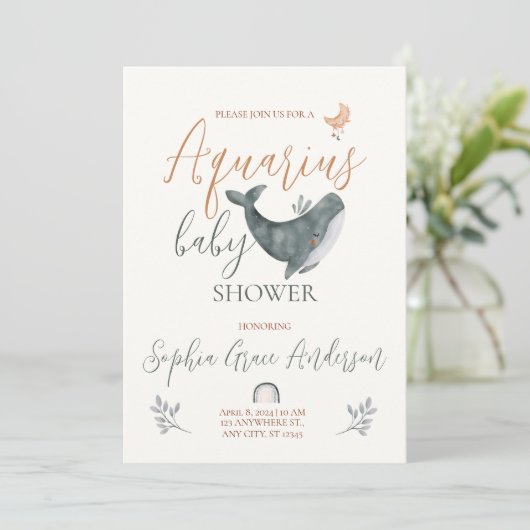 アクエリアス〔占星術の〕十二宮図サインベビーシャワー 招待状 (スタンド正面)