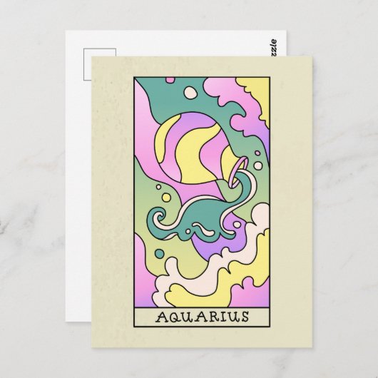 アクエリアス〔占星術の〕十二宮図サイン抽象芸術アートヴィンテージ ポストカード (正面/裏面)