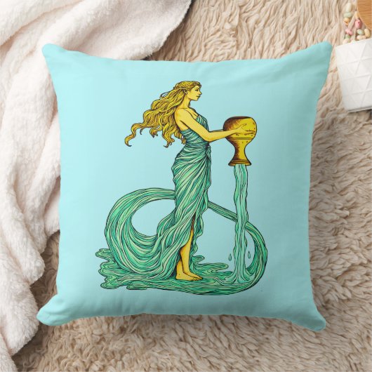 アクエリアス〔占星術の〕十二宮図サイン、流れる水を持つ女性 クッション (ブランケット)