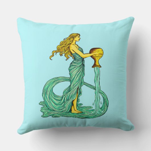 アクエリアス〔占星術の〕十二宮図サイン、流れる水を持つ女性 クッション (裏面)