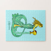 アクエリアス〔占星術の〕十二宮図サイン、流れる水を持つ女性 ジグソーパズル (横)