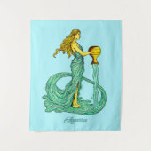 アクエリアス〔占星術の〕十二宮図サイン、流れる水を持つ女性 タペストリー (正面)