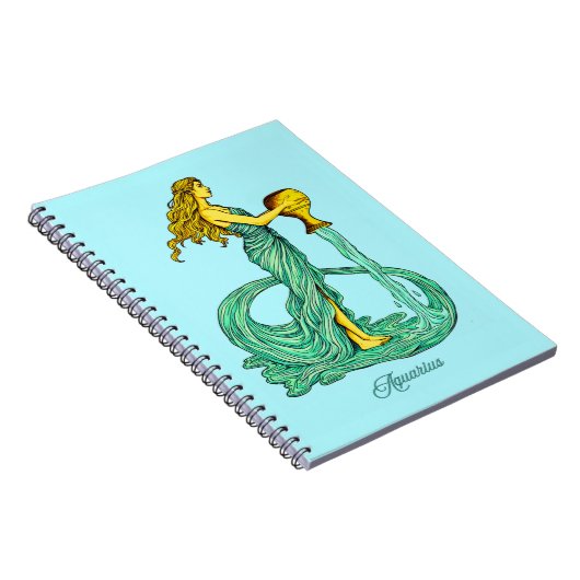アクエリアス〔占星術の〕十二宮図サイン、流れる水を持つ女性 ノートブック (右側)