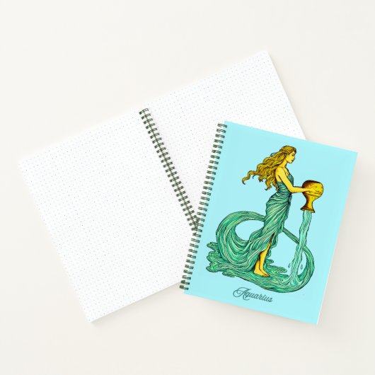 アクエリアス〔占星術の〕十二宮図サイン、流れる水を持つ女性 ノートブック (内部)