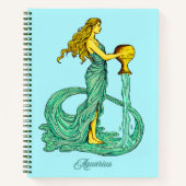アクエリアス〔占星術の〕十二宮図サイン、流れる水を持つ女性 ノートブック (正面)