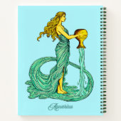 アクエリアス〔占星術の〕十二宮図サイン、流れる水を持つ女性 ノートブック (裏面)