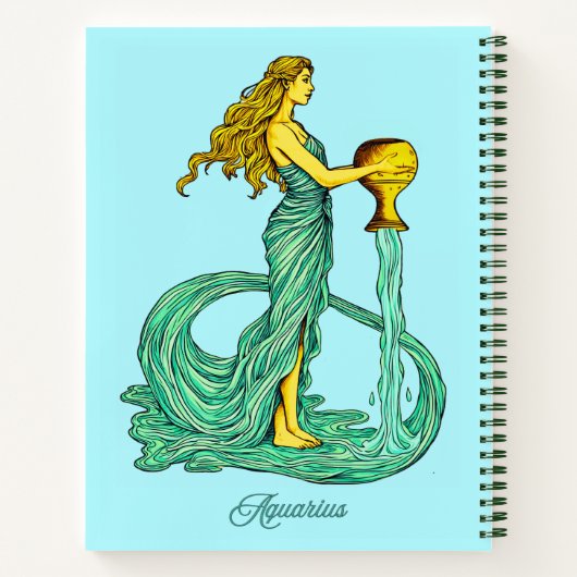 アクエリアス〔占星術の〕十二宮図サイン、流れる水を持つ女性 ノートブック (裏面)