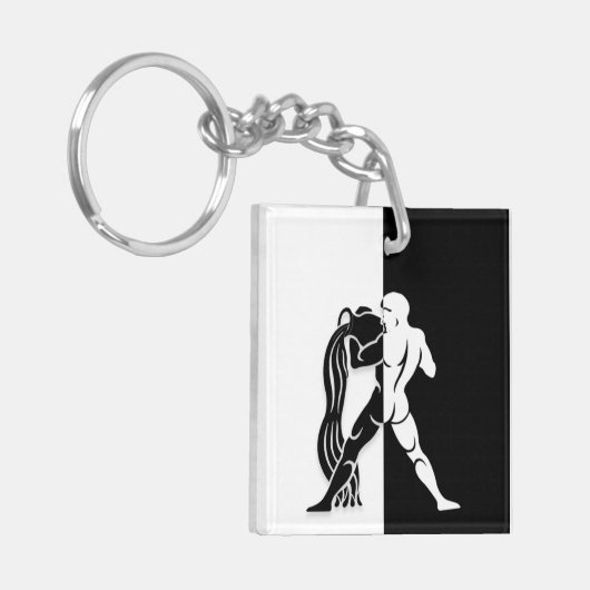 アクエリアス〔占星術の〕十二宮図サイン、白黒キーチェーン キーホルダー (正面左)