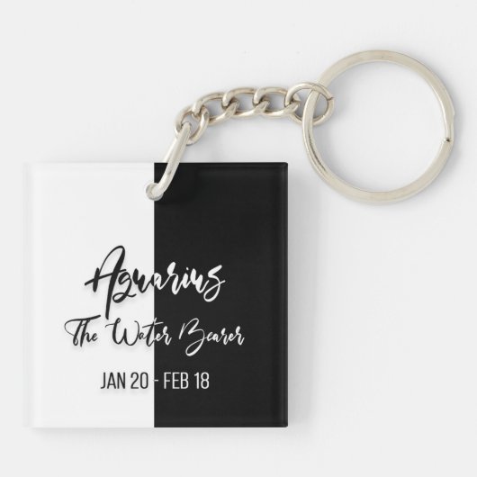 アクエリアス〔占星術の〕十二宮図サイン、白黒キーチェーン キーホルダー (裏面)