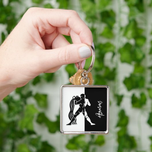 アクエリアス〔占星術の〕十二宮図サイン、白黒キーチェーン キーホルダー (手)