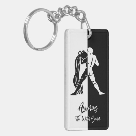 アクエリアス〔占星術の〕十二宮図サイン、白黒キーチェーン キーホルダー (正面左)
