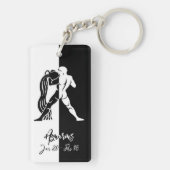 アクエリアス〔占星術の〕十二宮図サイン、白黒キーチェーン キーホルダー (裏面)