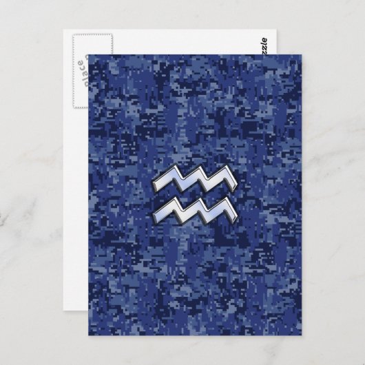 アクエリアス〔占星術の〕十二宮図シンボルのネイビーブルーデジタル迷彩柄 ポストカード (正面/裏面)