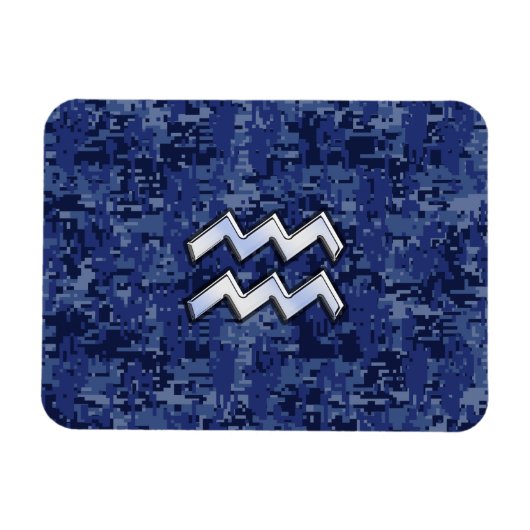 アクエリアス〔占星術の〕十二宮図シンボルのネイビーブルーデジタル迷彩柄 マグネット (横)