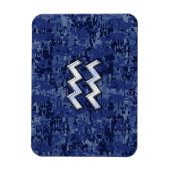 アクエリアス〔占星術の〕十二宮図シンボルのネイビーブルーデジタル迷彩柄 マグネット (縦)