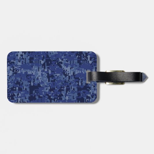 アクエリアス〔占星術の〕十二宮図シンボルの青いデジタル迷彩柄装飾 ラゲッジタグ (裏面横)