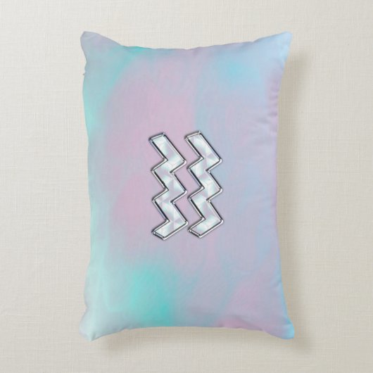 アクエリアス〔占星術の〕十二宮図シンボルオンマザーオブパールヌアクア アクセントクッション (正面(垂直))