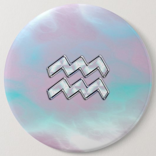アクエリアス〔占星術の〕十二宮図シンボルオンマザーオブパールヌアクア 缶バッジ (正面)