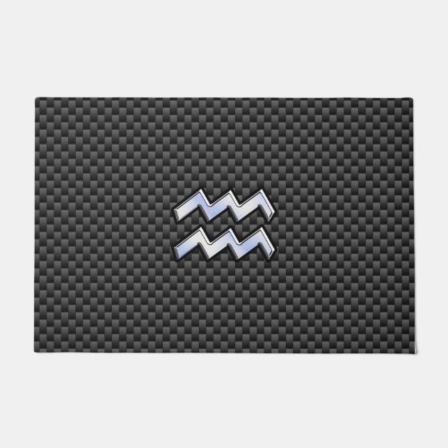 アクエリアス〔占星術の〕十二宮図シンボルカーボンファイバーデコール ドアマット (正面)