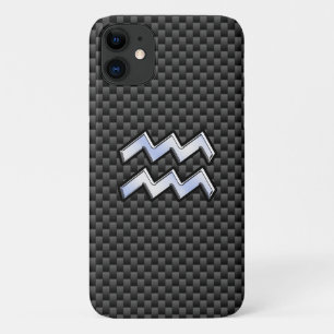 アクエリアス〔占星術の〕十二宮図シンボルカーボンファイバーデコール iPhone 11 ケース