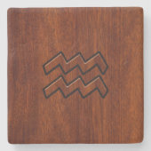 アクエリアス〔占星術の〕十二宮図シンボルマホガニースタイル ストーンコースター (正面)