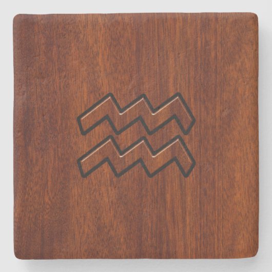 アクエリアス〔占星術の〕十二宮図シンボルマホガニースタイル ストーンコースター (正面)