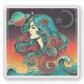 アクエリアス〔占星術の〕十二宮図ステッカーレトロデザイン シール (正面)