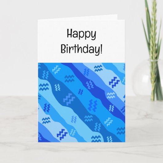 アクエリアス〔占星術の〕十二宮図ストライプ誕生日カード サンキューカード (正面)