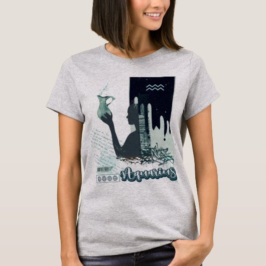 「アクエリアス」〔占星術の〕十二宮図ティー♒ Tシャツ (正面)