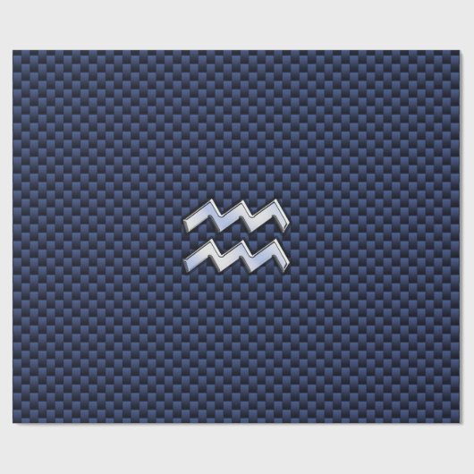 アクエリアス〔占星術の〕十二宮図ネイビーブルー炭素繊維にサイン ラッピングペーパー (フラット)