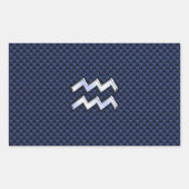 アクエリアス〔占星術の〕十二宮図ネイビーブルー炭素繊維にサイン 長方形シール (正面)